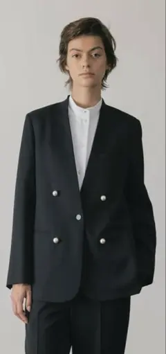 CINOH チノ JACKET ノーカラーパールジャケット ブラック 36