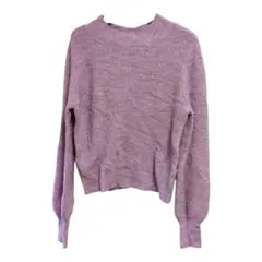 【美品】S薄紫 リブ編み クルーネック ニットタートルニットピンクラメ