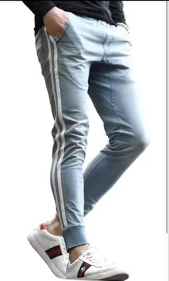 JOKER ジョガーパンツスウェットデニムパンツ 細身 スリム サイドライン