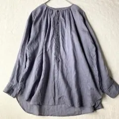 美品✨マーガレットハウエル　リネン　バンドカラーシャツ　ダークグレー　スキッパー 美品✨マーガレットハウエル リネン バンドカラーシャツ ダークグレー