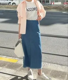 LOUNIE デニムスカート ミモレ丈 フリンジ　Mのサムネイル