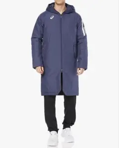 アシックス ネイビー フード付き ベンチコート