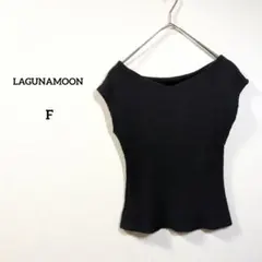 LAGUNAMOON リブニットトップス F 黒 Vネック 半袖のサムネイル