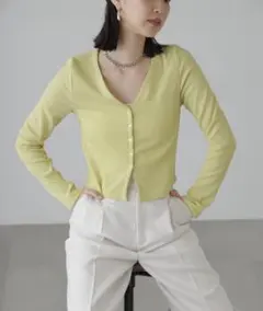 フリーズマート Vネックドビーカットソーカーディガン イエロー