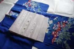 しつけ付き　夏着物　付け下げ訪問着　絽　瑠璃色に朝顔
