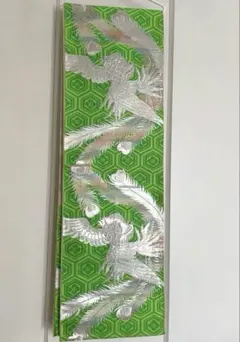 着物 アンティーク帯 グリーン 和柄 昭和レトロ リメイク素材にも◎