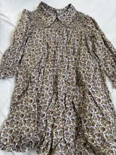 ZARA バルーン長袖ワンピース　小花柄　茶色　襟付きワンピース　ザラキッズ