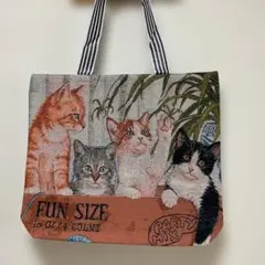 BISTEC ネコ　プリント　ゴブラントートバッグ