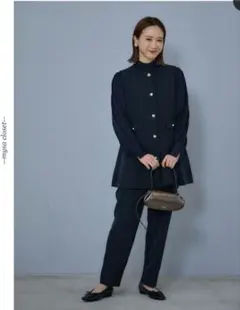 田中里奈　しまむら　mysa closet　スタンドフリルブラウス　紺
