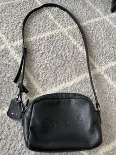 新品未使用】アニエスベー ショルダーバッグ レザー ブラック シボ革