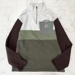 カーハート 裏起毛 ハーフジップ スウェット 胸ポケット マルチカラー ロゴ L