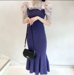 スナイデル　デコルテフリルニットワンピレディース