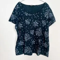 1点限定❣️ネイビー 花柄 半袖シャツ 【XXL】　可愛い　レディース　トップス