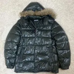 美品✨ファーダウンジャケット　光沢　平成ギャル　お兄系　ダークグリーン　L