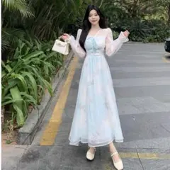 大人気！花柄レースワンピース❤️1年を問わず万能ドレス4XLまで対応