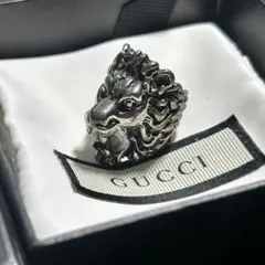 GUCCI グッチ　ライオンヘッド　リング　8号　指輪　ストーン　アニマル
