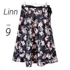 新品タグ付き✨リン（9）花柄 フレアスカート 日本製 ネイビー ウエストリボン