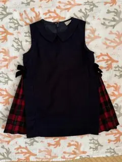 petit main ネイビー/レッドチェック ワンピース 80