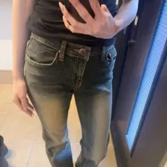 jjim　フレアデニム　ビンテージ加工　y2k 韓国　ワンホン　ローデニム