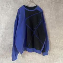 90s Mr.JUNKO スウェットトレーナー　刺繍幾何学模様　Lサイズ 青黒