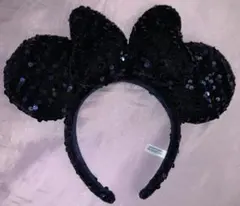 東京ディズニーリゾート　ミニー　カチューシャ　スパンコール　リボン　ネイビー　紺