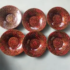 茶托 5枚セット+１枚 赤とオレンジ模様　中古