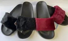 値下げ処分軽量レディースボアサンダル２足セット(レッド、ブラック)Ｌサイズ