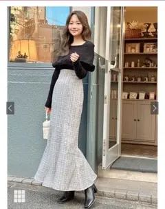 ラメチェックツイードマーメイドスカート