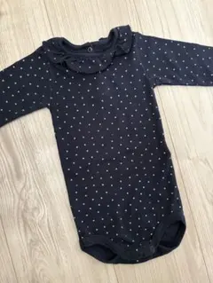 プチバトー 襟付き 長袖 ロンパース ボディ 12m 74cm ハート柄 2点