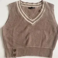 Heather ニットベスト Vネック ベージュ Fサイズ