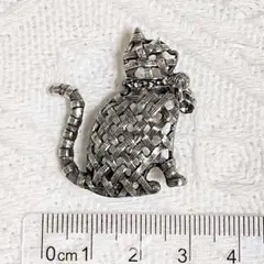 猫 首輪 ラインストーン シルバー ブローチ ピンブローチ
