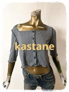 ☘️T18622☘️新品 kastane ギンガムジャガードスクエアTee F
