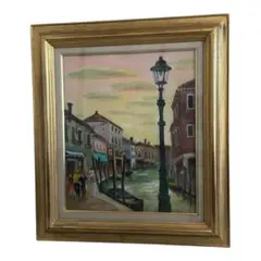 肉筆油絵 ヴェネツィア風景 F10号 ゴールド額装品
