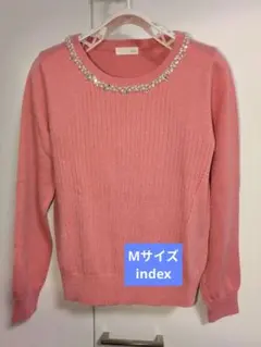 index ピンク ビーズ装飾 ニットセーター 長袖