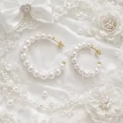 訳あり 大粒パール フープピアス ゴールド 上品 華やか インポート 綺麗め