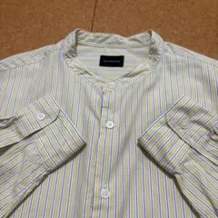 【XL/極美品】グリーンレーベルリラクシング バンドカラー￼シャツ　ストライプ