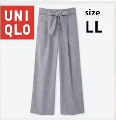 ベルテッドリネンコットンワイドストレートパンツ ユニクロ　ワイドパンツ　グレー