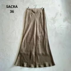 SACRA サクラ アセテート サテン スカート ロング カーキ 36のサムネイル
