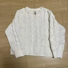 ホワイト ケーブル編み セーター Mサイズのサムネイル