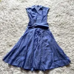 JUSGLITTY ノースリーブワンピース F ブルー Aライン ベルベット
