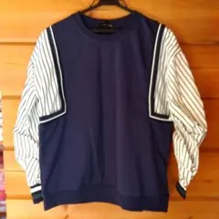 ネイビー ストライプ 長袖トレーナー