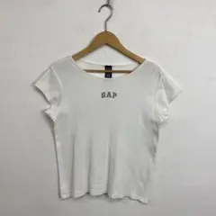 Gap リブTシャツ ホワイト ロゴ ラインストーン クロップド丈 y2k 平成