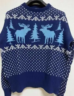 【美品】ノルディック・トナカイドット柄 ニット ブルー セーター
