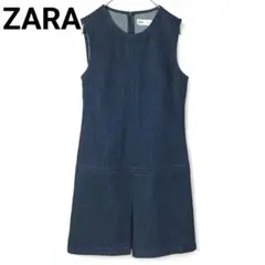 ZARA ザラ デニム ジャンパースカート 膝丈 ノースリーブ S ネイビー