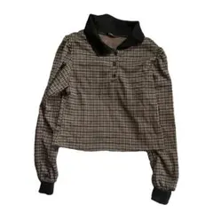 ブラウン グレンチェック 長袖ポロシャツ