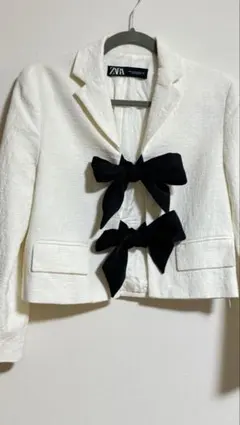 ZARA ジャケット リボン ショート丈 ツイード セレモニー 人気 定番
