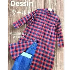 ワールド【デッサン】赤チェック 長袖ワンピース コットン レイヤード ネルシャツ
