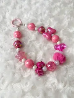 ビーズストラップ　ピンク　キーホルダー　スマホストラップ　ハンドメイド