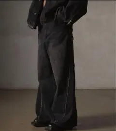 GRANCY ジップ デザイン バギー デニム パンツ ブラック M