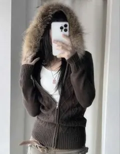 SHEIN Y2K 長袖ファーカーディガン